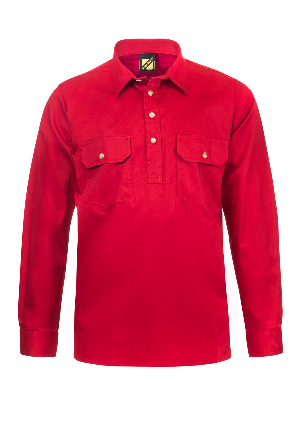 Workcraft Mens Half-Placket Cotton Work Shirt – CRIMSON RED front