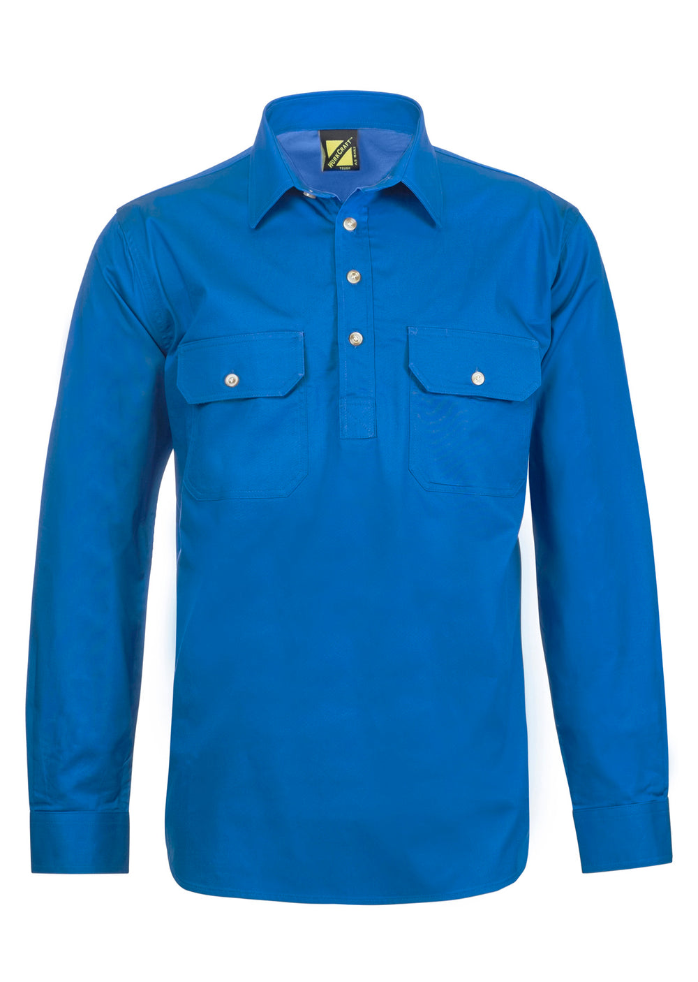 Workcraft Mens Half-Placket Cotton Work Shirt – COBALT BLUE front