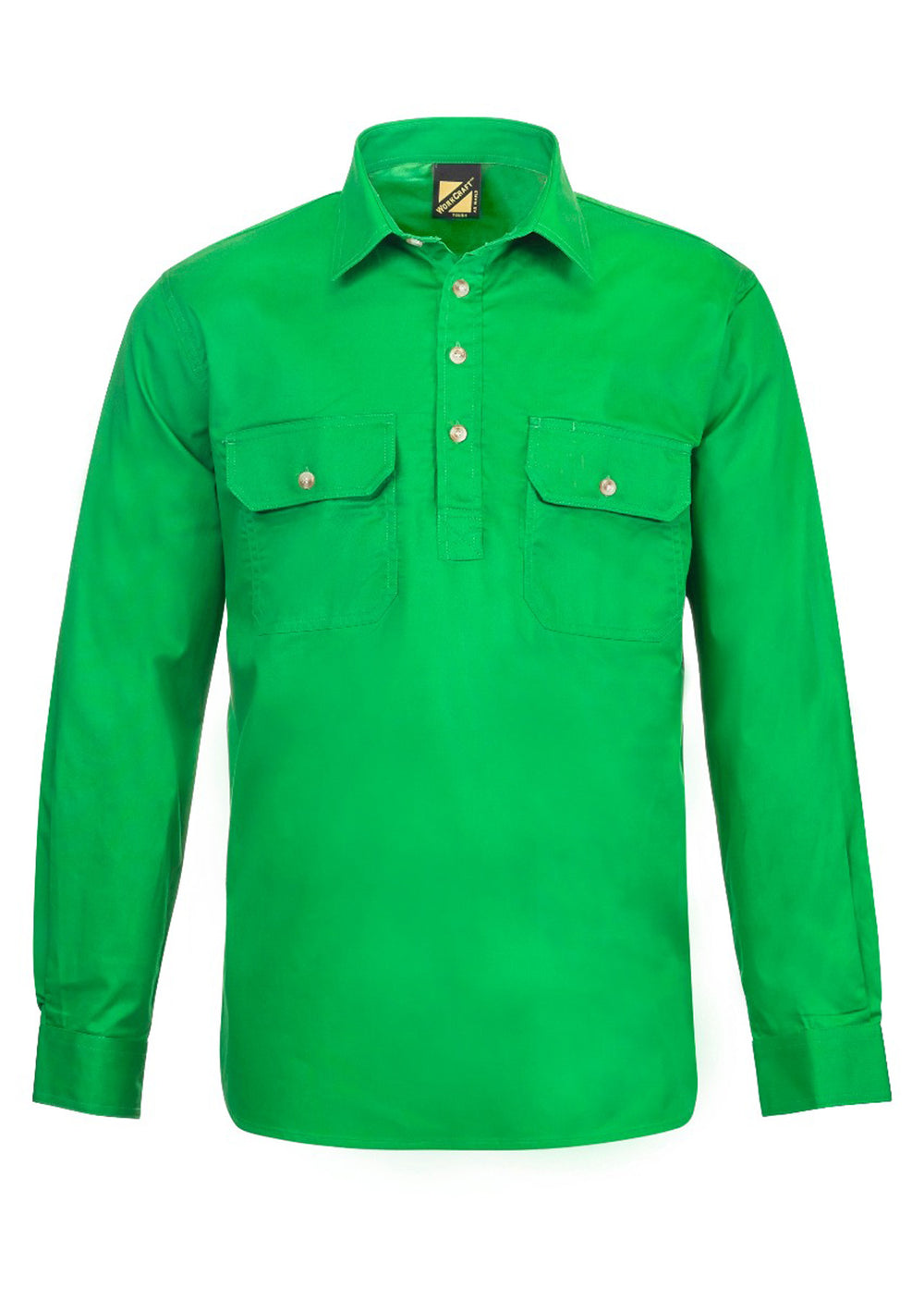 Workcraft Mens Half-Placket Cotton Work Shirt – ELECTRIC GREEN front