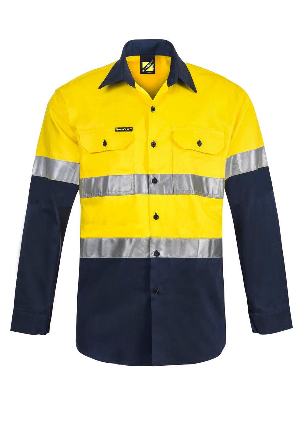 Hi-Vis Reflective Work Shirt in Yellow/Navy | Lightweight Cotton Drill Fabric for Outdoor Safety | Outback Clothing