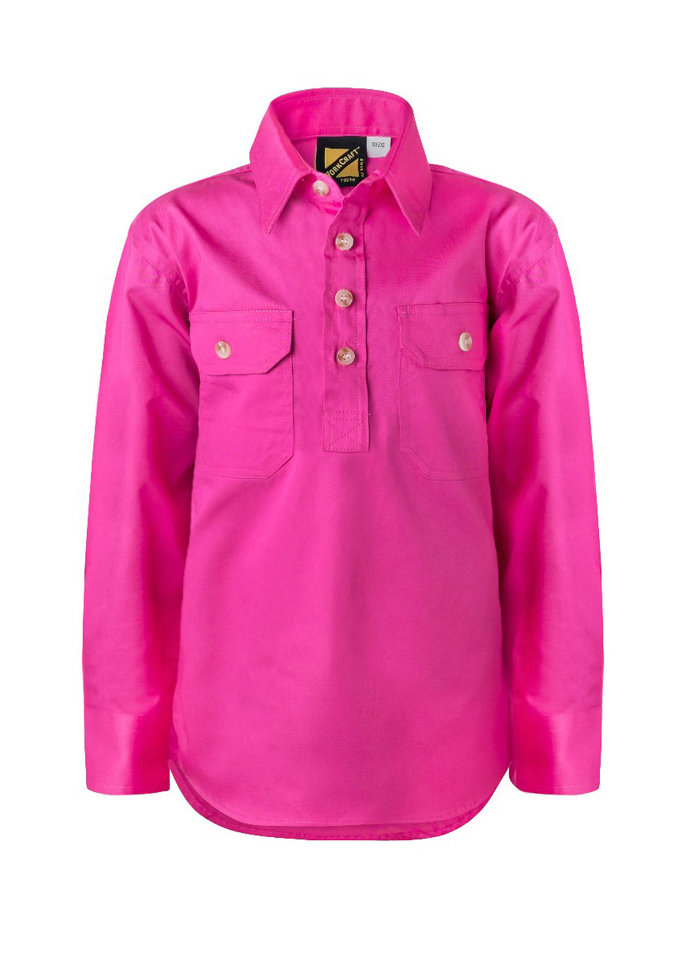 Workcraft Kids Half-Placket Cotton Work Shirt – Pink front