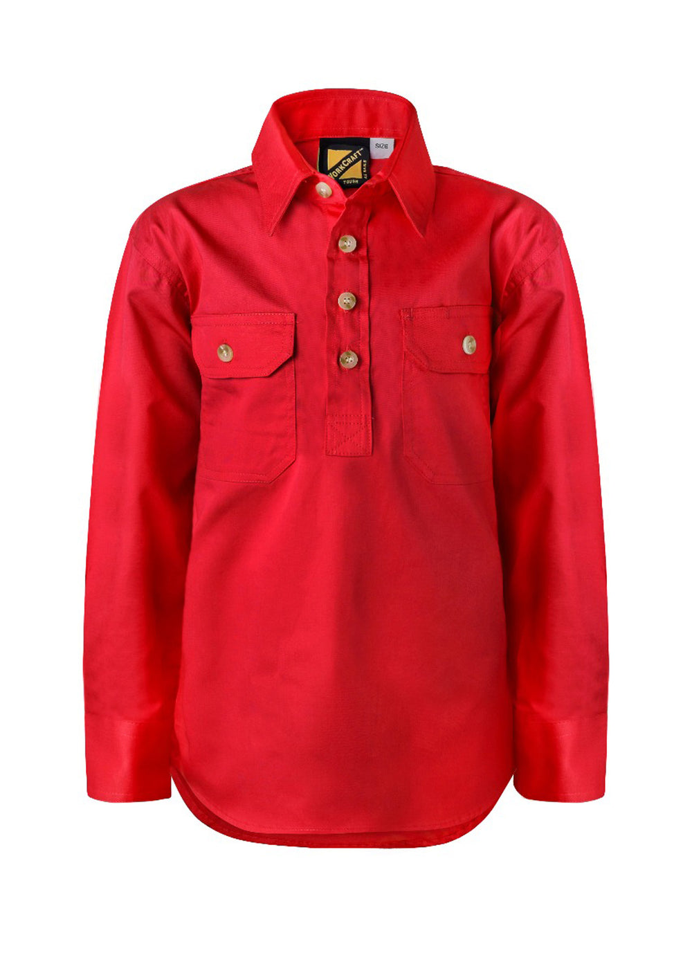 Workcraft Kids Half-Placket Cotton Work Shirt – CRIMSON RED front
