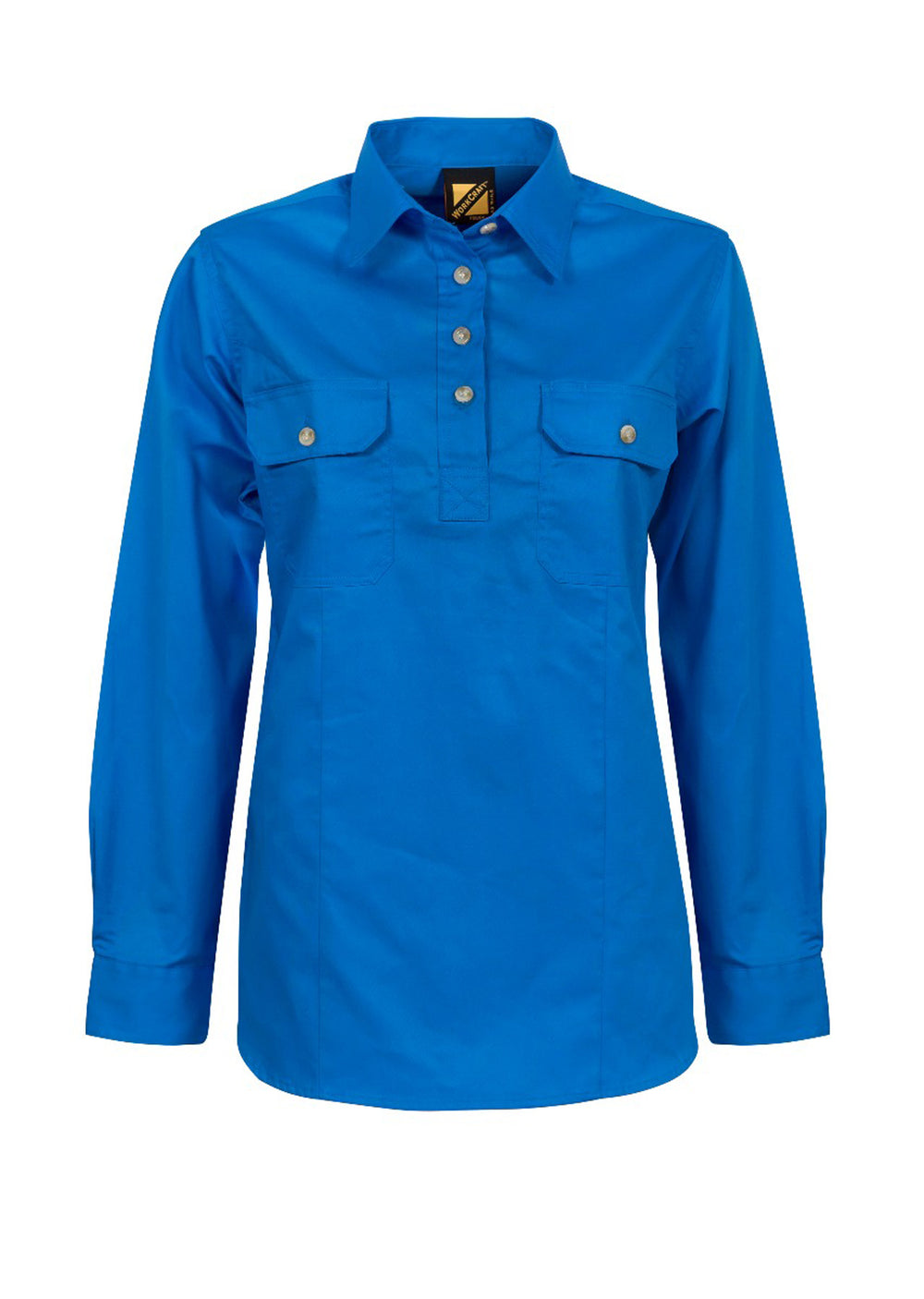 Workcraft Ladies Half-Placket Cotton Work Shirt – COBALT BLUE front