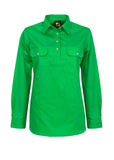 Workcraft Ladies Half-Placket Cotton Work Shirt – ELECTRIC GREEN front