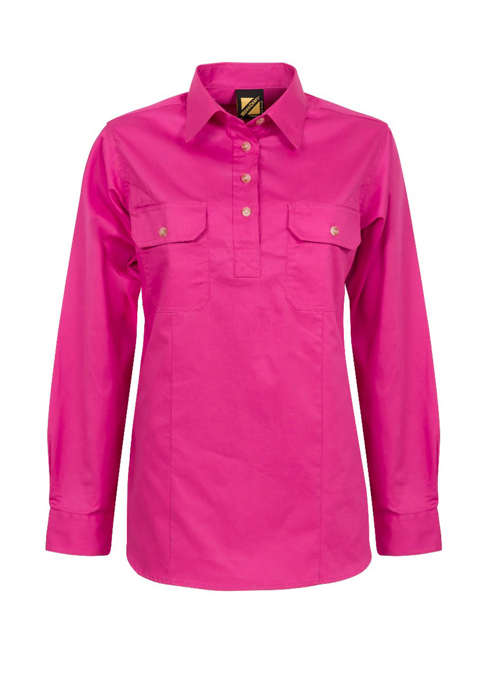 Workcraft Ladies Half-Placket Cotton Work Shirt – Pink front