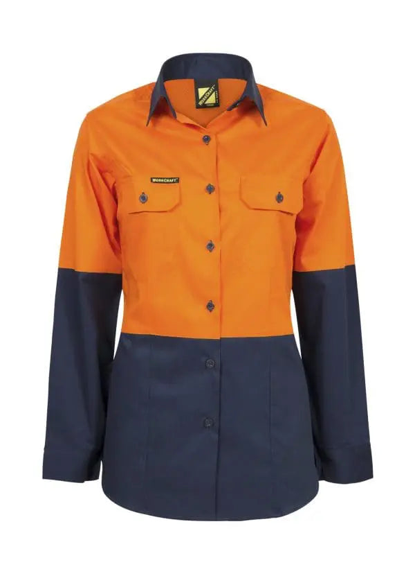 Women's Lightweight Hi-Vis Vented Cotton Drill Shirt - Fluorescent Yellow Workwear with Front Button Closure