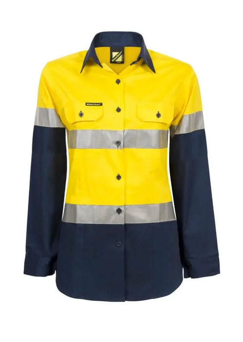 Light-weight hi-vis cotton drill reflective shirt outdoors, showcasing safety features and modern fit