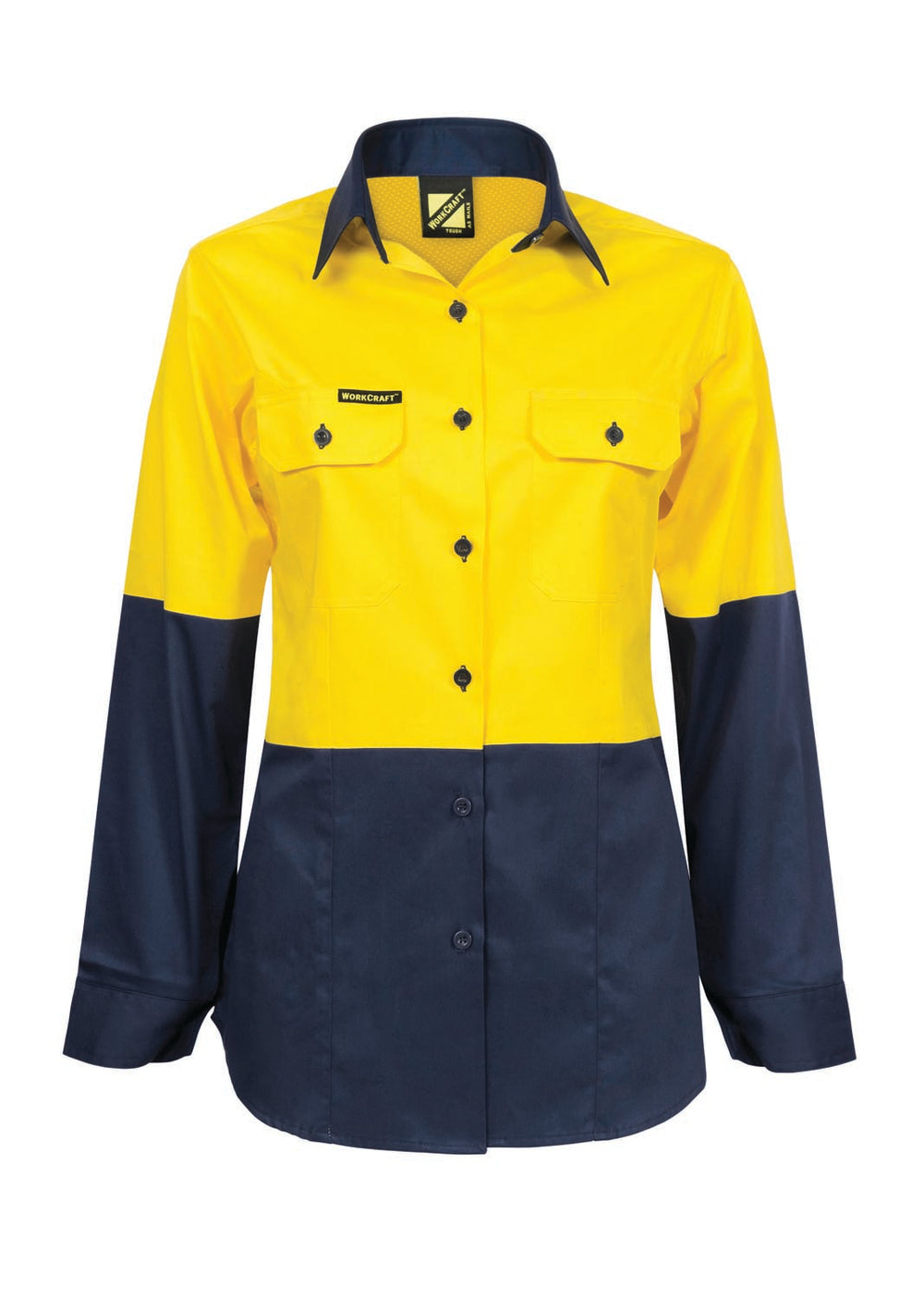 Women's Lightweight Hi-Vis Vented Cotton Drill Shirt - Fluorescent Yellow Workwear with Front Button Closure