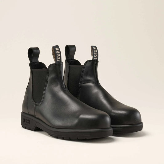 Outback Apollo Elastic Side Safety Boot - Black Leather Work Boot with Composite Safety Toe