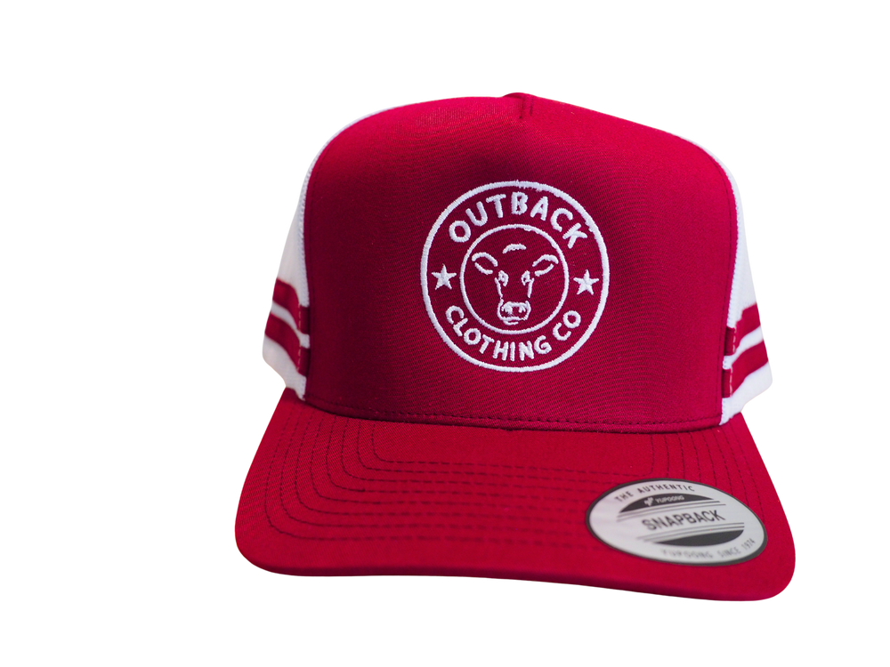 Gibb River Trucker Cap Maroon and White – OCC Logo – Outback Clothing Co - Front View