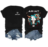 Ariat Wild Bull Skull Floral T-Shirt in Black – Front View