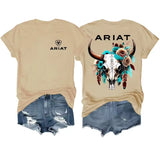 Ariat Wild Bull Skull Floral T-Shirt in Caramel – Flat Lay