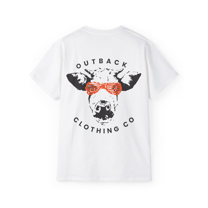 Back design of OCC Orange Cool Cow Tee with cool cow print
