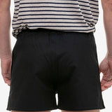 Back view of Swanndri Men's Cotton Rugby Shorts in Navy showing waistband and rear pocket.