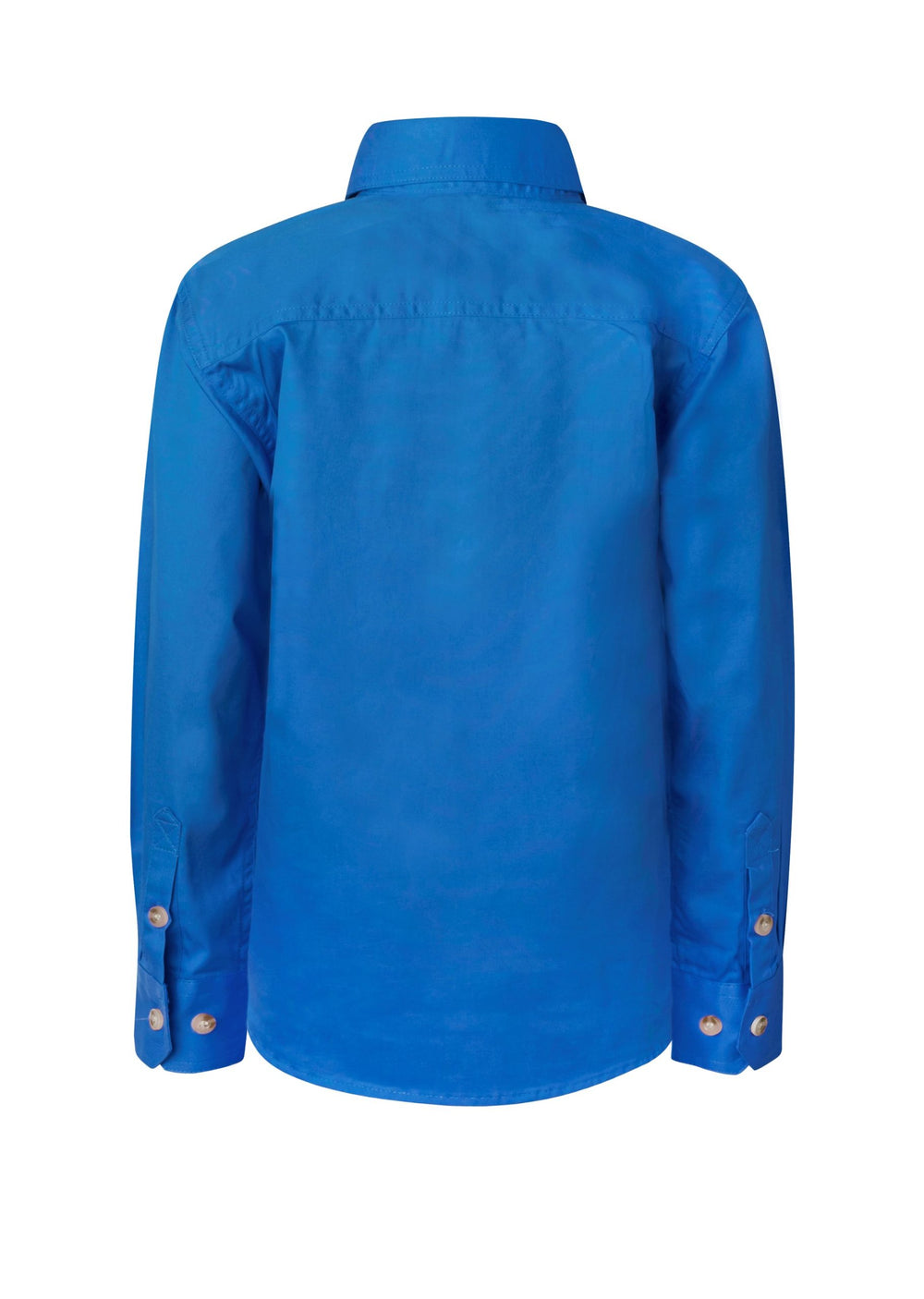 Back view of Child's Lightweight Half-Button Shirt in blue