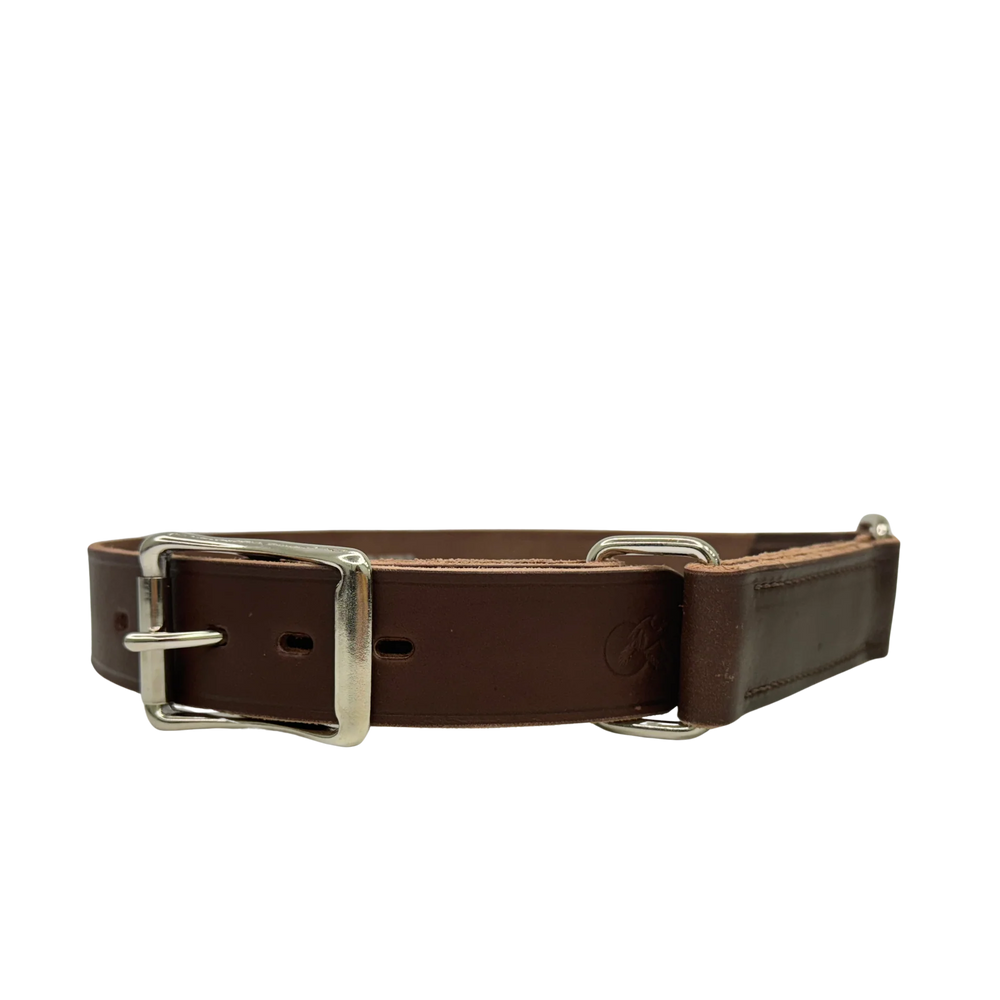 Boss Cocky Saddlers Hobble Belt BL46DB in heavy genuine saddle leather with nickel hobble buckle and square fittings.