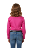 Girls Lightweight Half Button Shirt – Bright Pink