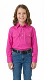 Girls Lightweight Half Button Shirt – Bright Pink
