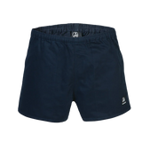 Detail view of Swanndri Men's Cotton Rugby Shorts in Navy showing cotton drill construction.