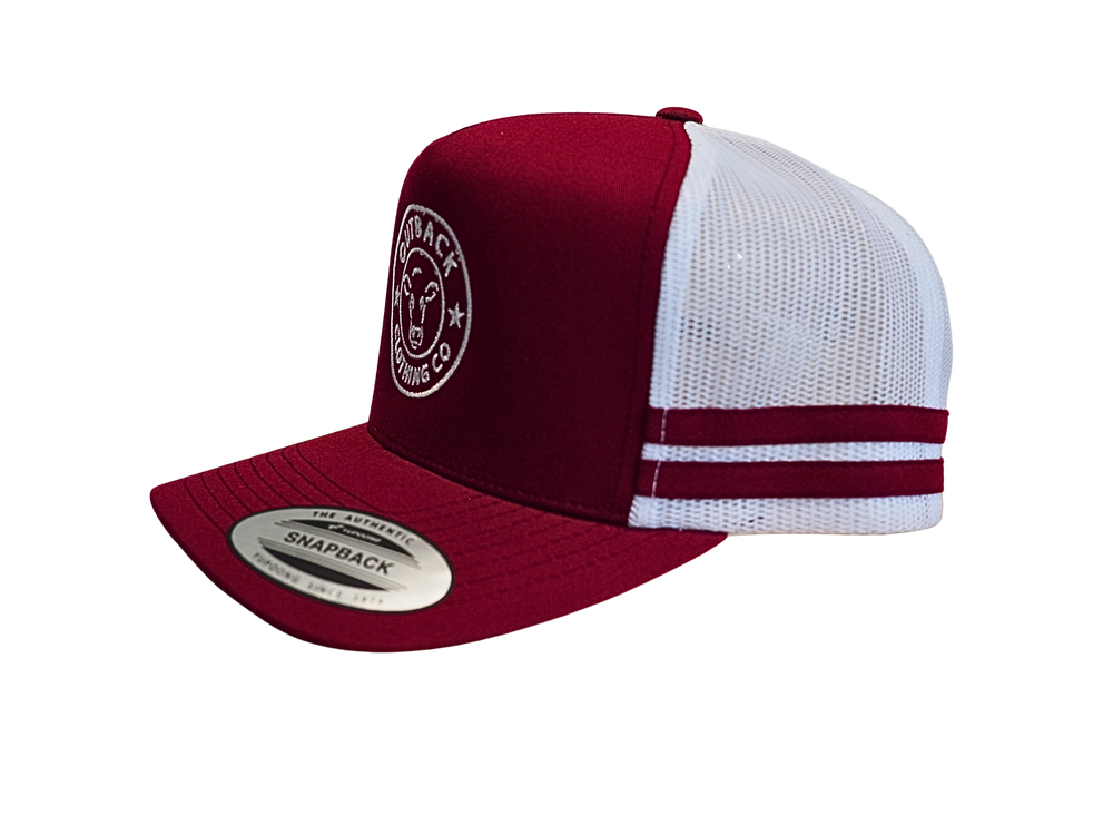 Gibb River Trucker Cap Maroon and White – OCC Logo – Outback Clothing Co - Front/Side View