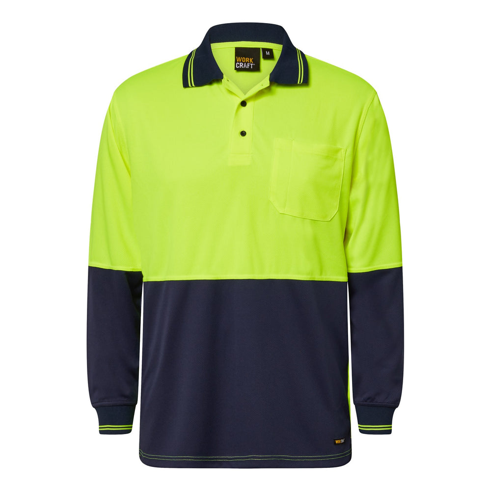 Work Craft Hi-Vis Long Sleeve Polo with Pocket - WSP202 - Front View