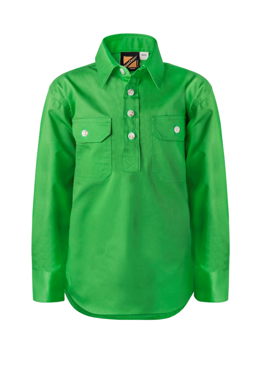 Kids Lightweight Half Button Shirt – Green