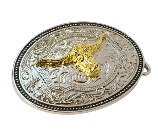 Western Cowboy Golden Long Horn Bull Head Shine Belt Buckle