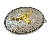 Western Cowboy Golden Long Horn Bull Head Shine Belt Buckle