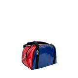 Dolan’s Toiletries Gear Bag DE316 – regular size canvas toiletry bag with zip closure, front view, red and blue