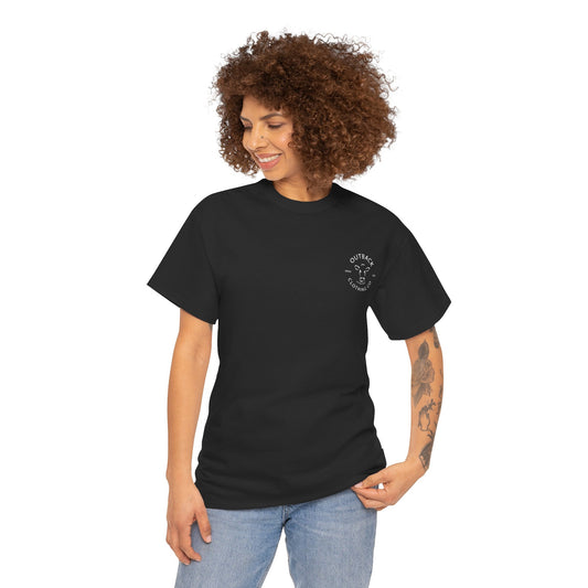 Front view of Women’s Outback Classic Tee in Black featuring Outback Clothing Co. logo
