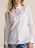 Front view of S.Kidman Lennard Long Sleeve Shirt in White – classic tailored fit, button-up design with subtle red detailing.