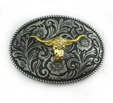 Floral Western Bull Head Belt Buckle