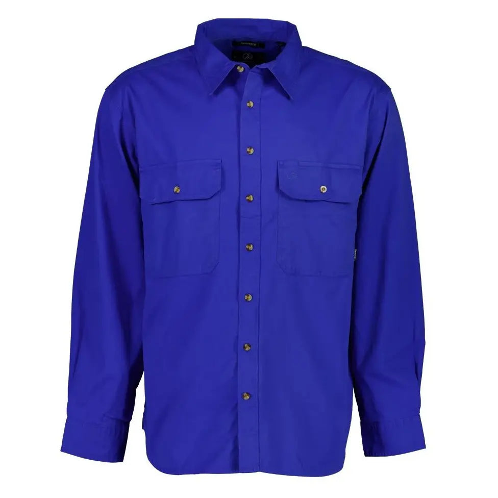 Functional Chest Pocket on Men's Electri Blue Long-Sleeve Work Shirt - Practical Aussie Design