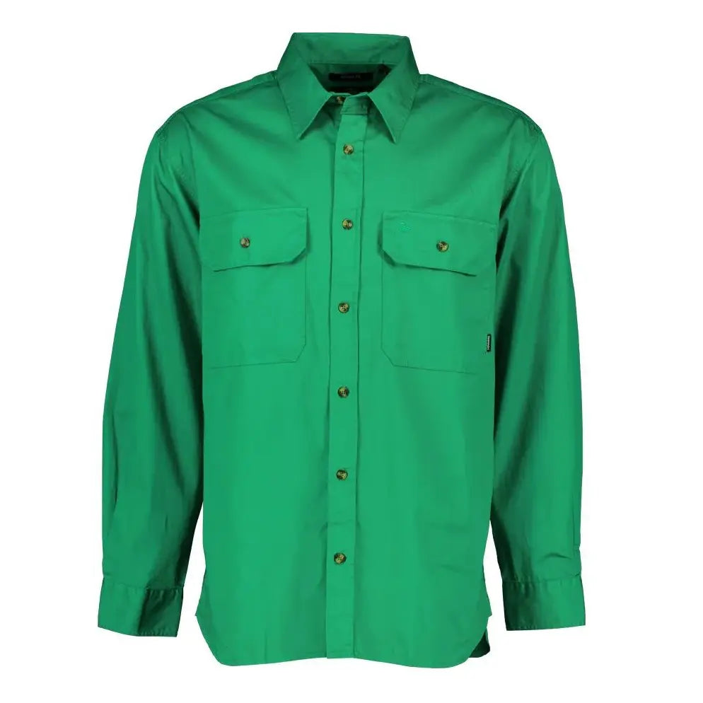 Functional Chest Pocket on Men's Green Long-Sleeve Work Shirt - Practical Aussie Design