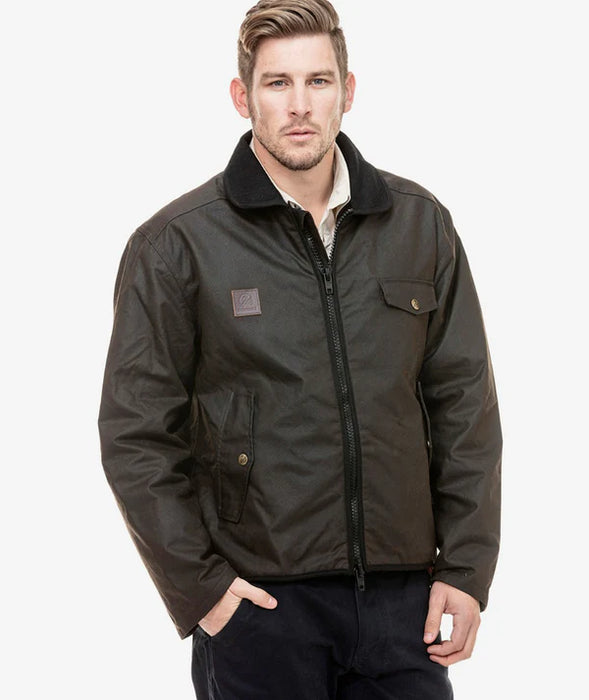 Swanndri Waimak Men's Oilskin Jacket with Wool Lining - Waterproof Brown Outdoor Coat