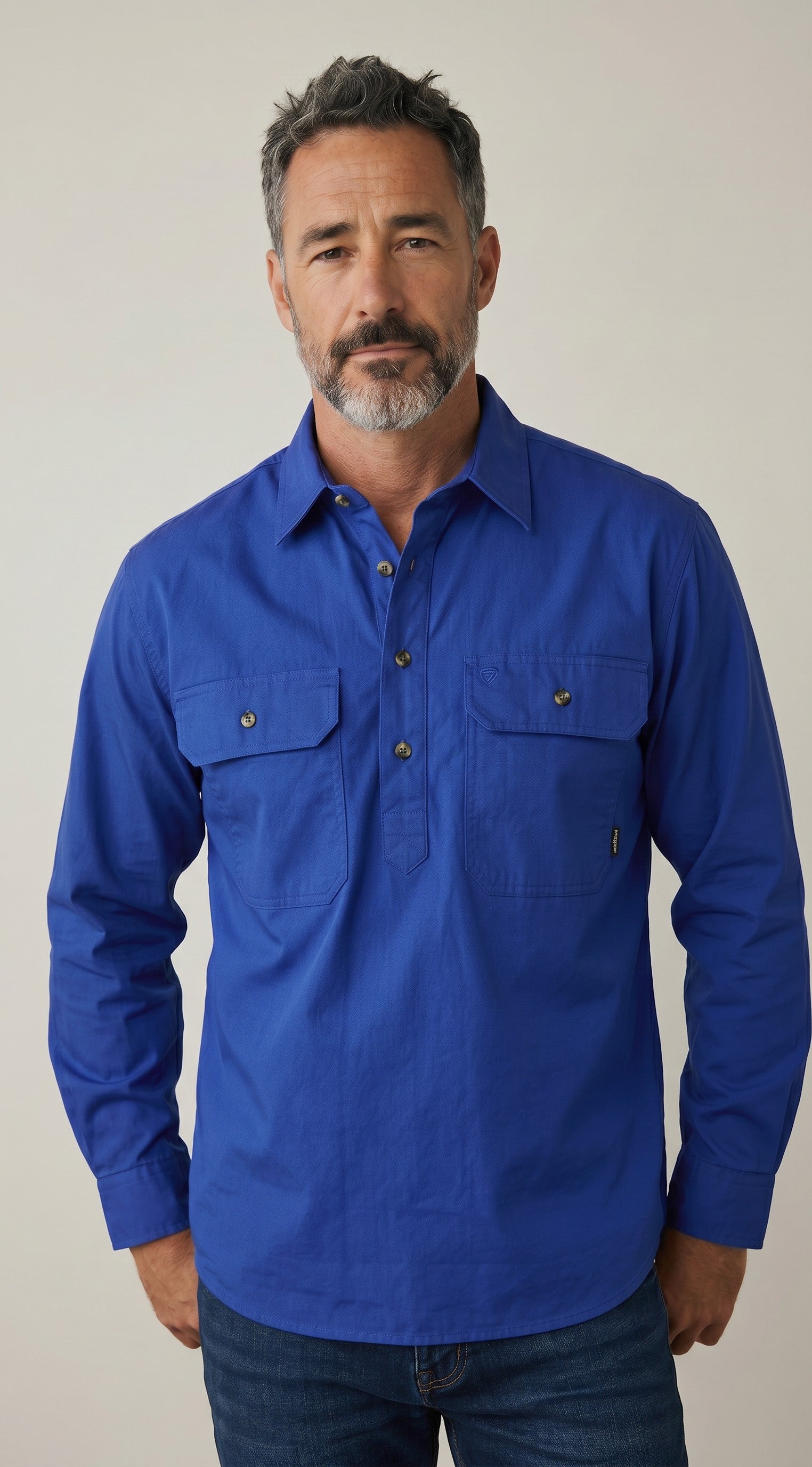 Men's Half Button Long Sleeve Shirt | Durable & Comfortable