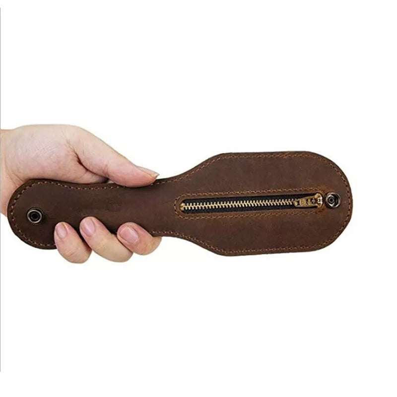Inside of brown leather belt wallet