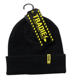 Black Tradie Beanie front view – warm workwear for tradies