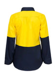 Back view of women's hi-vis shirt showing vented panels for airflow