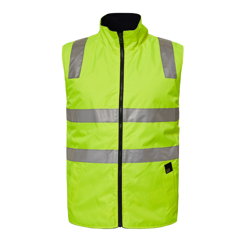 Polar fleece side of reversible hi vis vest from Workcraft WW9032 jacket in yellow/navy