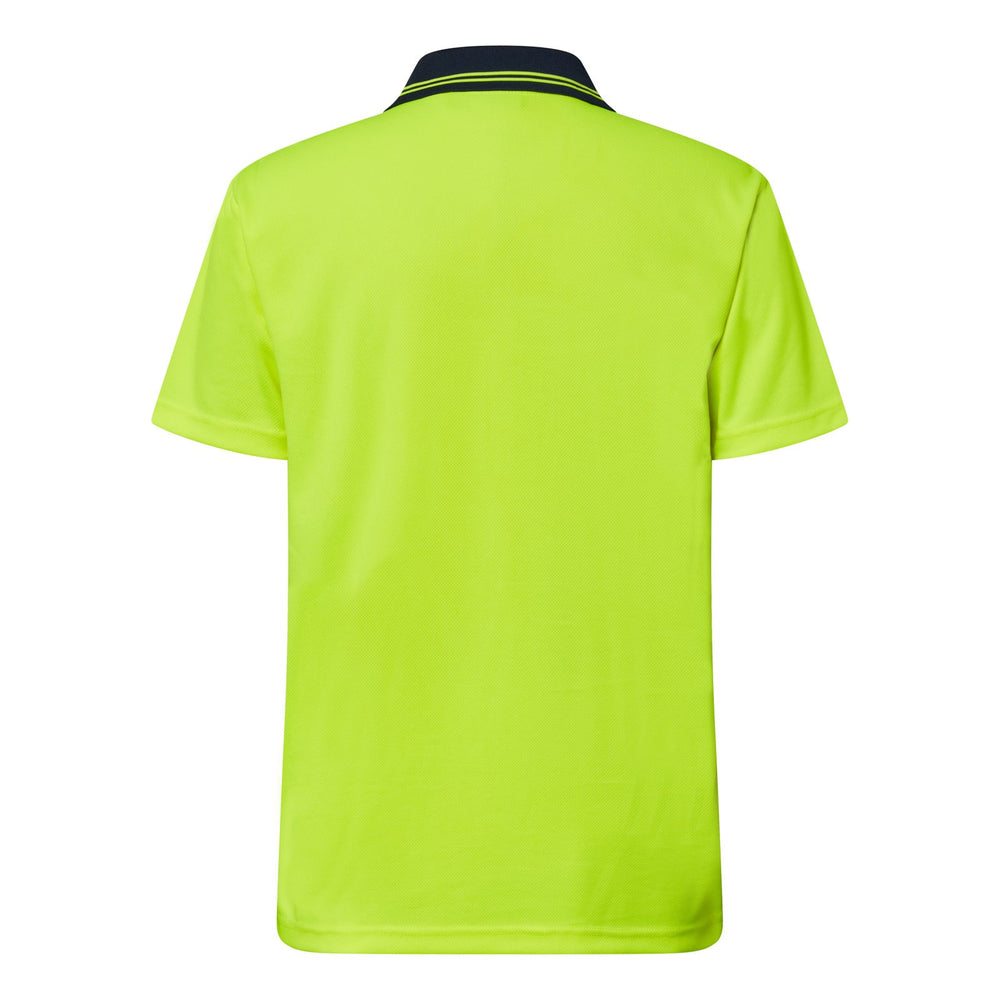 Work Craft Hi-Vis Lightweight Short-Sleeve Micromesh Polo With Pocket-WSP208 Back View in Yellow/Navy
