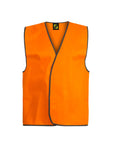 Front view of the Work Craft UNISEX HI VIS SAFETY VEST (WV7000), bright orange with contrast binding and easy hook and loop closure.
