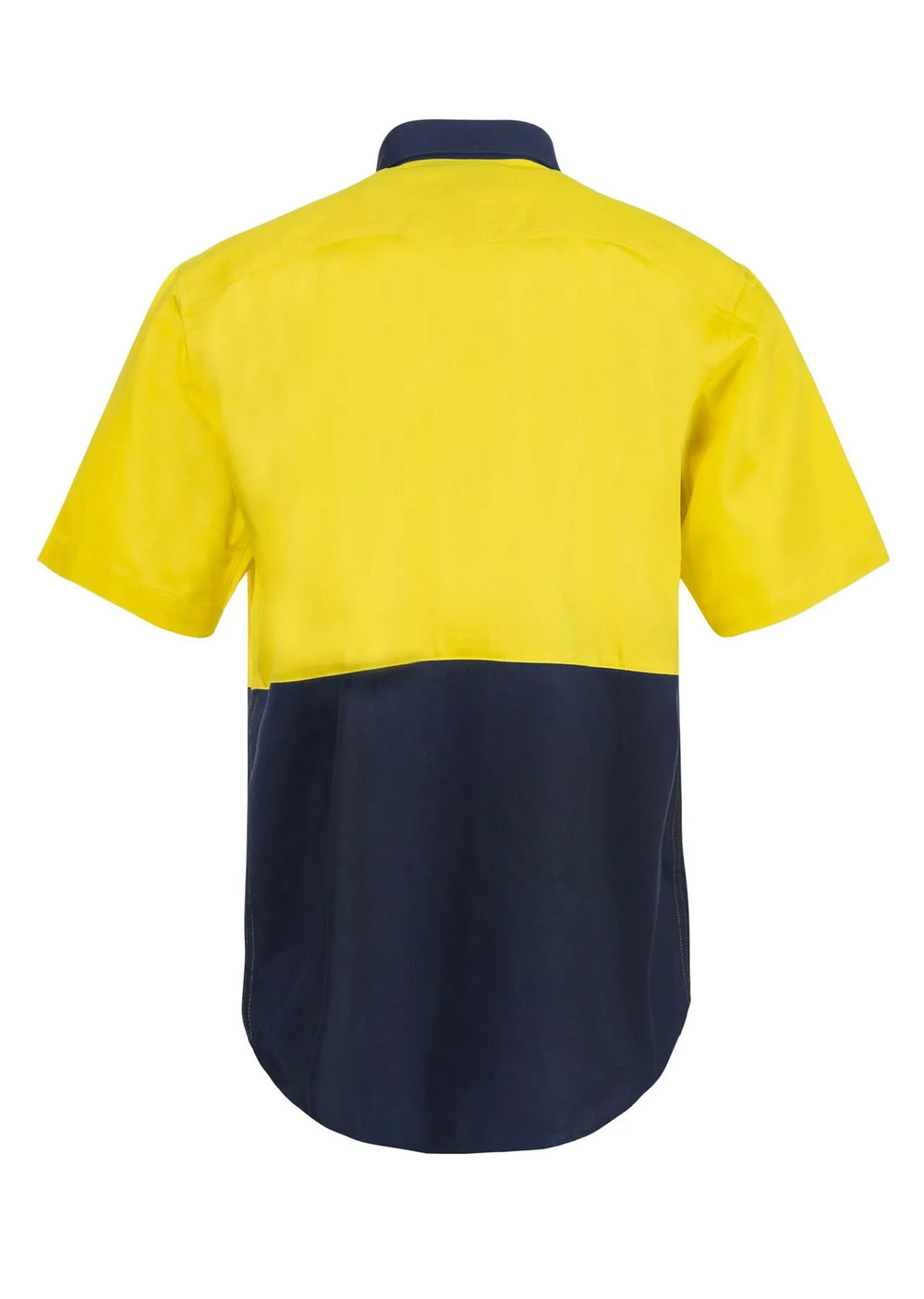 Back view of HI VIS Short Sleeve Cotton Drill Shirt Style WS3023 in Yellow/Navy
