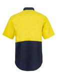 Back view of HI VIS Short Sleeve Cotton Drill Shirt Style WS3023 in Yellow/Navy