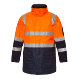 Front view of Workcraft WW9032 safety jacket in orange and navy – waterproof and reflective