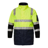 Front view of Workcraft WW9032 Hi Vis 6-in-1 reflective safety jacket in yellow and navy