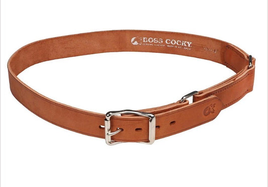 Boss Cocky Saddlers Hobble Belt BL46 in Tan saddle leather with nickel buckle and square fittings.