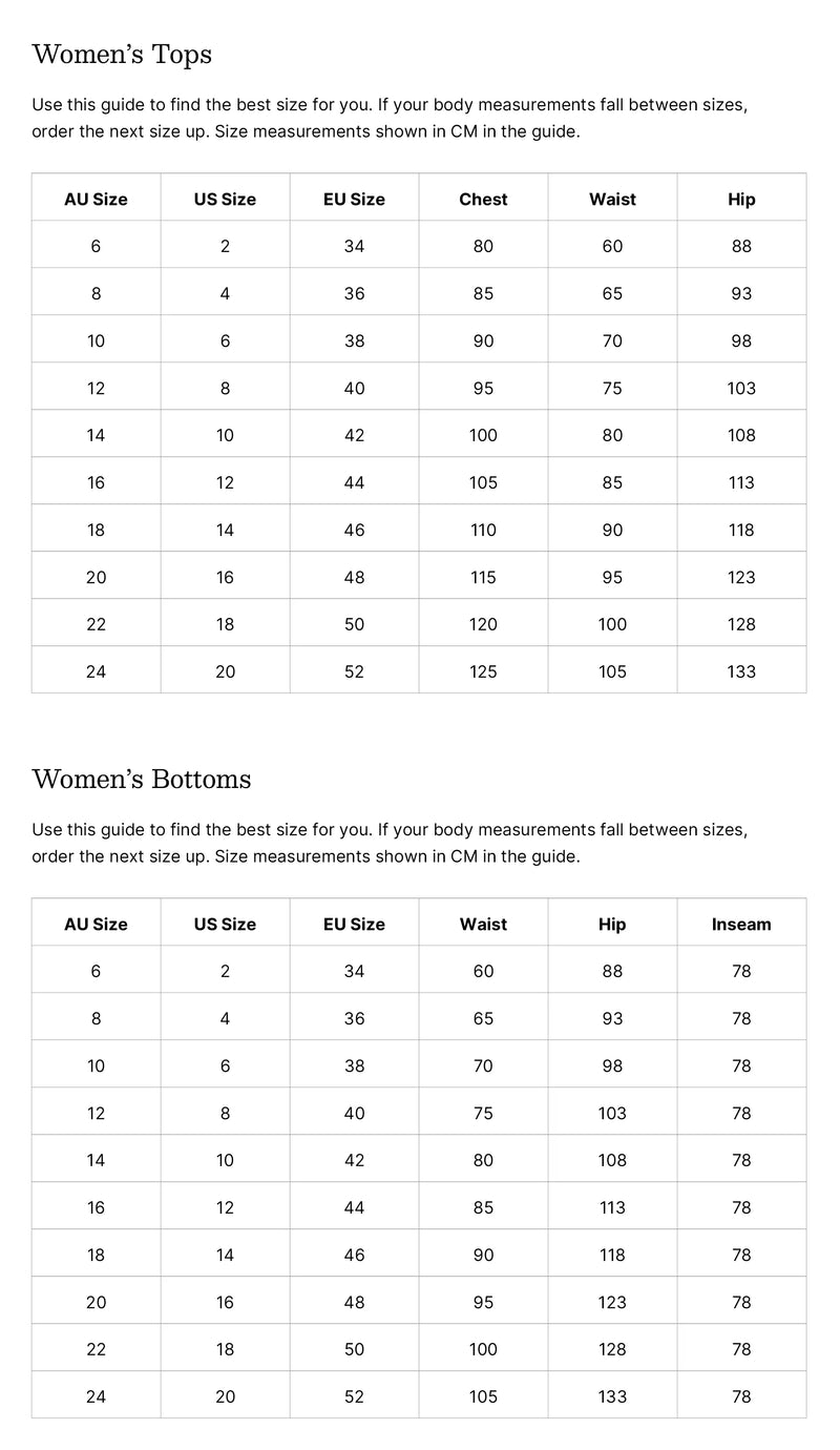 Size Guide for Mossman Cargo Pant - Red