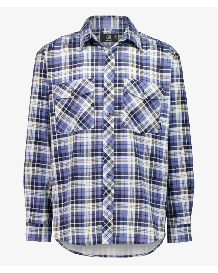 Front of Blue and white plaid shirt on a white background