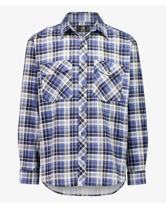 Front of Blue and white plaid shirt on a white background